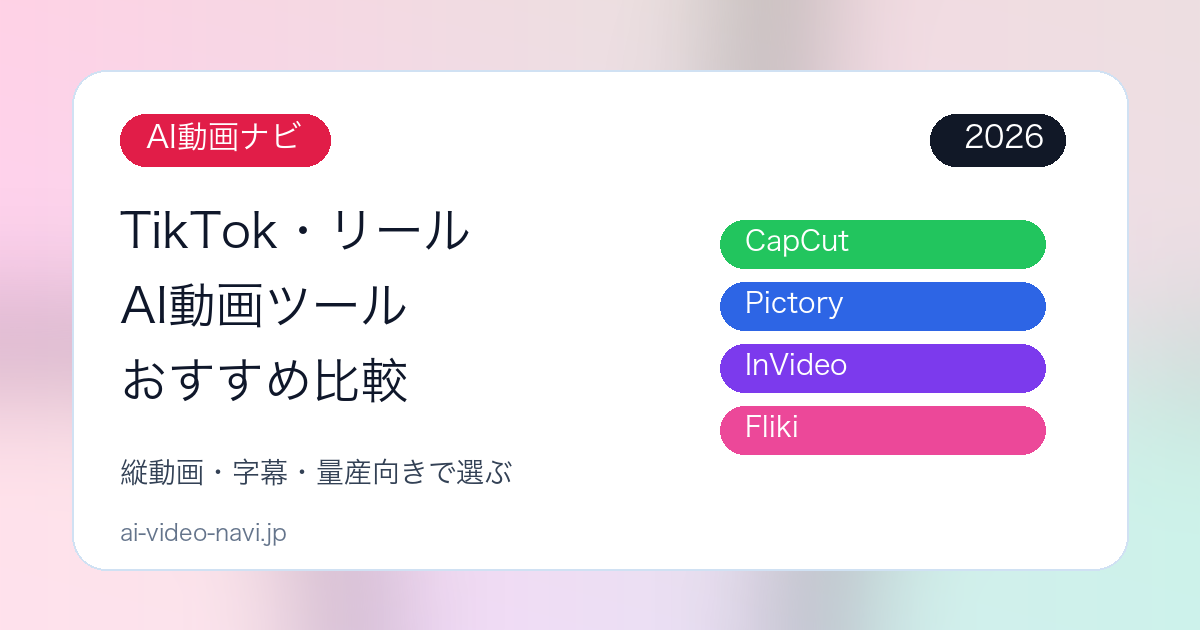 TikTok・リール向けAI動画ツールをCapCut・Pictory・InVideo・Flikiで比較する2026年版ガイド